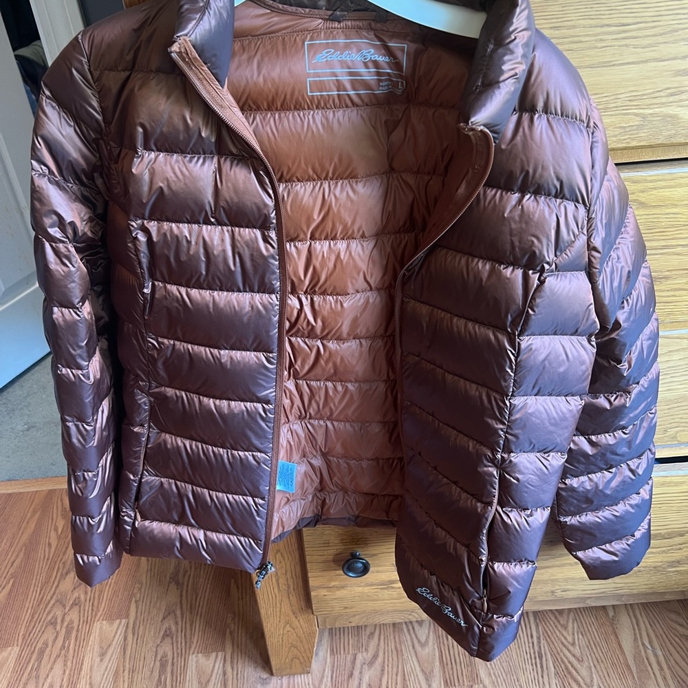 Eddie Bauer down jacket in a bronze color, size L